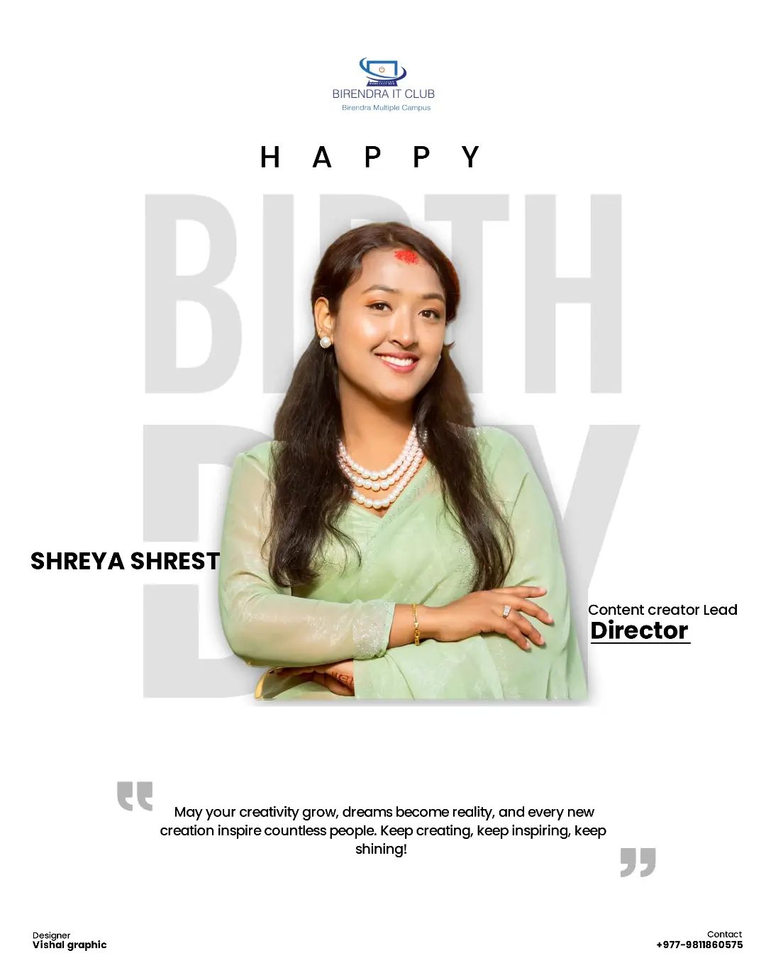 Happy birthday social post made for Shreya Stha