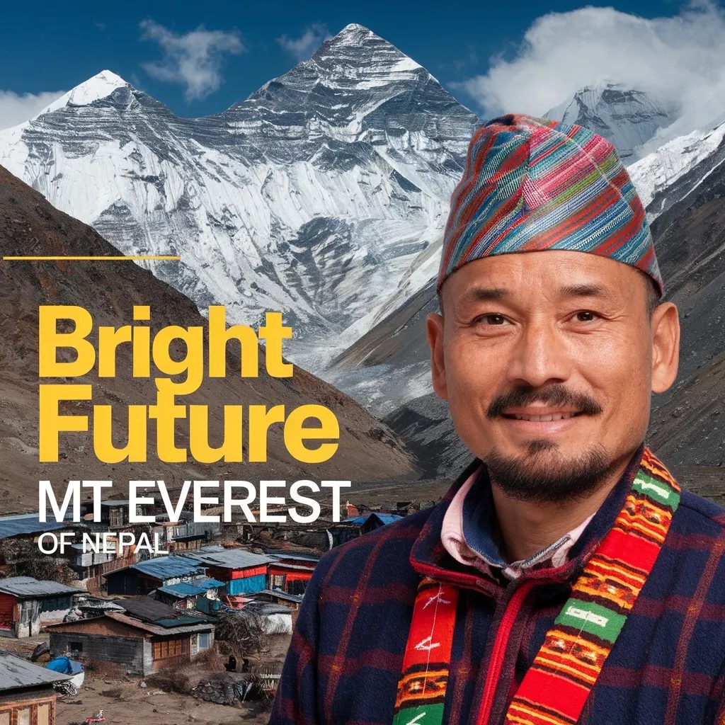 Photo composite of Nepal with Everest, dhaka topi and the national flag