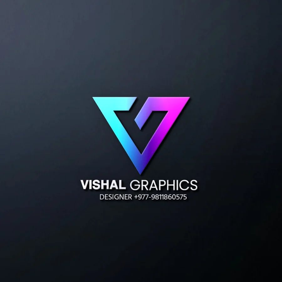 Vishal Graphics V monogram on a cyan to magenta gradient